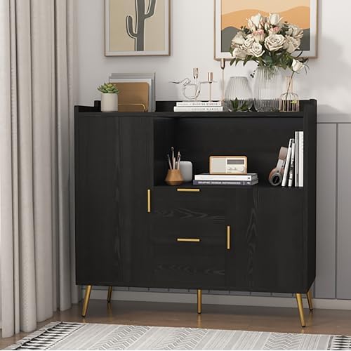 GarveeHome Buffet Cabinet with Drawers, 40 in Sideboard Buffet Storage Cabinet with Shelves and Doors, Modern Coffee Bar Station Wood Kitchen Table fo