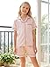 Mikrdoo Girls Pajamas Button Down Short Sleeve Top and Shorts 2 Piece Silk Satin Pjs Sets Fashion Comfy Champagne Girls' Sleepwear Size 12 Years