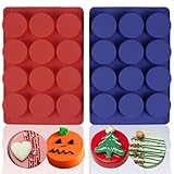 SAGOOITS Lot de 2 moules ronds en silicone pour chocolat Oreo, 12 cavités, moules cylindriques en silicone pour Oreo, cookies, bonbons, gelée, mini gâteaux et muffins (rouge bleu)