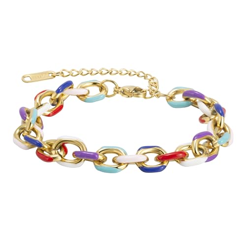 Joo&Rind Bracelet Femme Or Acier inoxydable Bracelet Chaîne Réglable Hypoallergénique Fille Femme Bijoux Cadeaux pour Les Fêtes(Bracelet de peinture à l’huile)