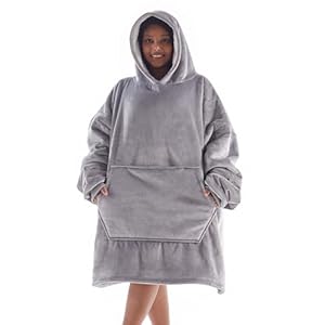 GRT Wearable Blanket Hoodie Women – Oversized Sherpa Thick Hooded Blanket as Gifts for Adult Women Men, Warm Cozy Wearable Blanket Giant Sweatshirt Blanket with Huge Pocket and Sleeves (Light Grey)