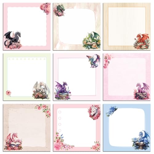 Notes autocollantes animaux et fleurs Dragon Gifts, lot de 9 blocs de 7,6x7,6 cm
