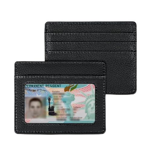 Carteira pequena feminina com porta-cartões de crédito para mulheres, homens, com janela para identidade, minimalista, fina, carteira com bolso para cartão de identificação para homens, Preto