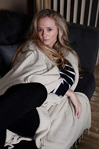 100% Organic Cotton Knit Throw Blanket With Tassels, Soft Pure Warm Lightweight Hypoallergenic Dye-Free Eco-Friendly (Natural Heather) #TOP2