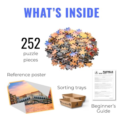 Image of Sunset Rialto Bridge Venice 252 Piece Wooden Jigsaw Puzzle for Kids 10+ | Travel & Architecture Learning Game | Eco-Friendly Educational Puzzle, Gift Box - World Wonders Series