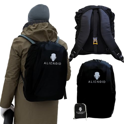 Image of Alienoid Waterproof Bag Rain Cover | Rain, Dust & Scratch Protection | Elastic Fit Luggage Cover | Ideal for Backpack, Trekking, Travel, School, Office (20-30L) (Jet Black)