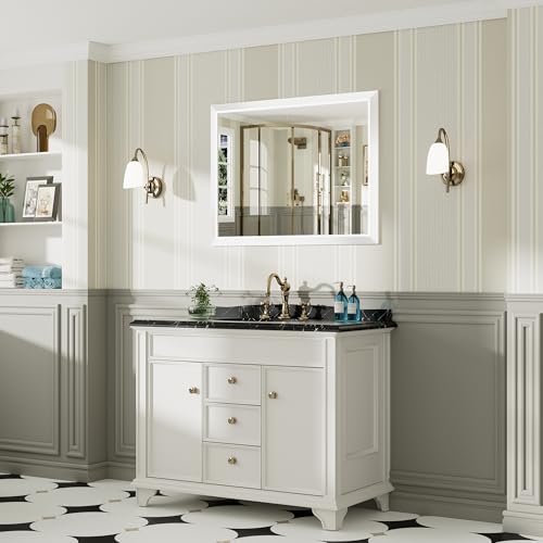40x30 Inch White Bathroom Mirror for Wall, Thick Metal Framed Rectangle Mirrors for Over Sink, Bedroom, Living Room, Entryway, Anti-Rust, HD Tempered Glass
