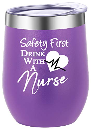 Pufuny Safety First Drink With A Nurse Novelty Wine Glass,Nurse Gifts For Women,Funny