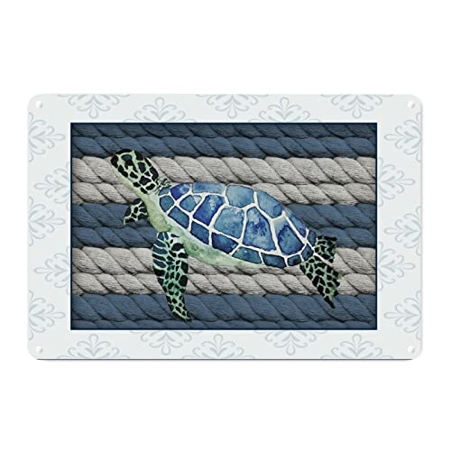 Ocean Beach Watercolor Sea Turtle Metal Plaque Tin Sign Nautical Sailboat Vintage Home Decorative Signs Beach Funny Sayings Beach Time Aluminum Art Signs For Front Porch Outdoor Bedroom 12X18In #TOP25
