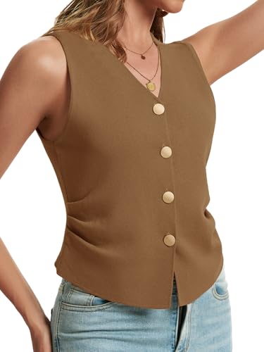Image of Sweater Vest Women Dressy Button Up Knit Sleeveless Tank Tops Work Business Casual Outfits Summer