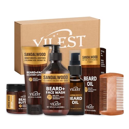Sandalwood Beard Kit for Men – Complete Grooming Set with Oil, Butter & Wash, Nourishes for Fuller Growth, Soothes Itch & Beardruff, Father’s Day Gift for Him
