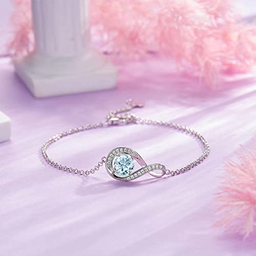 925 Sterling Silver Birthstone Bracelets for Women Charm Infinity Bracelet Birthday Anniversary Valentine's Day Jewelry Gifts for Her Women, Adjustable Chain3