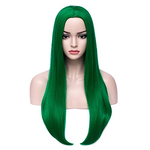BERON Women's Long Silky Straight Green Wig for Halloween Cosplay Party Costume Wig (Dark Green)