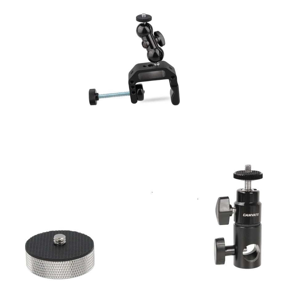 CAMVATE Camera Clamp Mount + 3/8"-16 Female to 1/4"-20 Male Adapter + Light Stand Mount