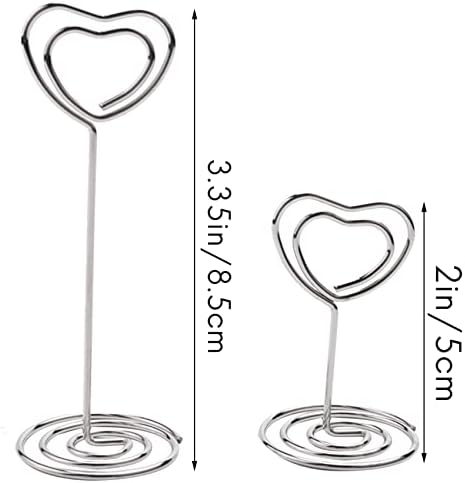 Jcevium 30 Pcs Card Holder Heart Shape Table Picture Stand Wire Tabletop Photo Holder Clips for Wedding Party Number,Silver