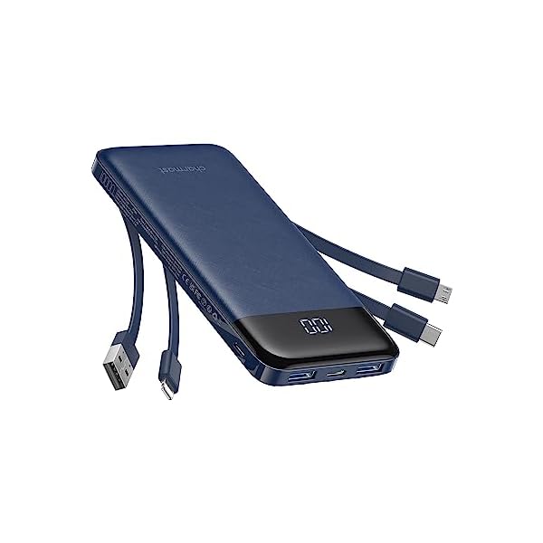 Portable Charger with Built in Cables, Portable Charger with Cords Wires Slim 10000mAh Travel Essentials Battery Pack 6 Outputs 3A High Speed Power Bank for iPhone Samsung Pixel LG Moto iPad