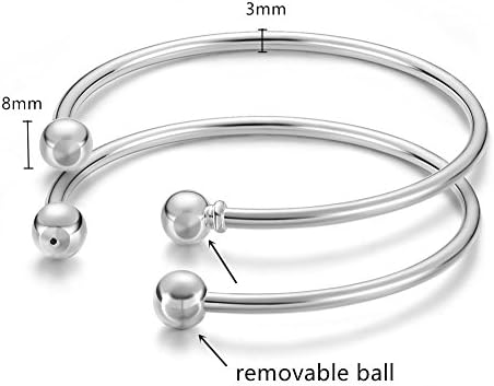 BENECREAT 16PCS/Set Adjustable Wire with removable balls Blank Bracelet Expandable Bangle for DIY Jewelry Making, Silver