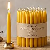 20 Minute Beeswax Meditation Candles, 70 Pcs Beeswax Candles with Brass Candle Holders, Mini Prayer Beeswax Taper Candles for Yoga Relaxation Ritual Chime
