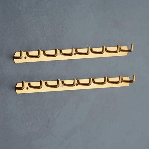 Image of iSTAR Stainless Steel 8 Pin Bathroom Cloth Hooks Hanger Door Bathroom Robe Hooks Rail for Hanging Keys,Clothes,Towel Steel Hook (Gold) (Pack of 2)