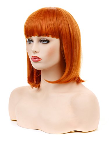 Morvally Short Straight Neat Bangs Bob Wigs Natural Looking Synthetic Hair Wig For Cosplay Costume Halloween (12 Inches 2735# Orange) #TOP2