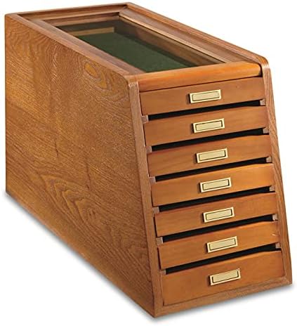 CASTLECREEK Collector's Cabinet Display Case for Collectibles, Wood 7-Drawer Storage Organizer, Oak