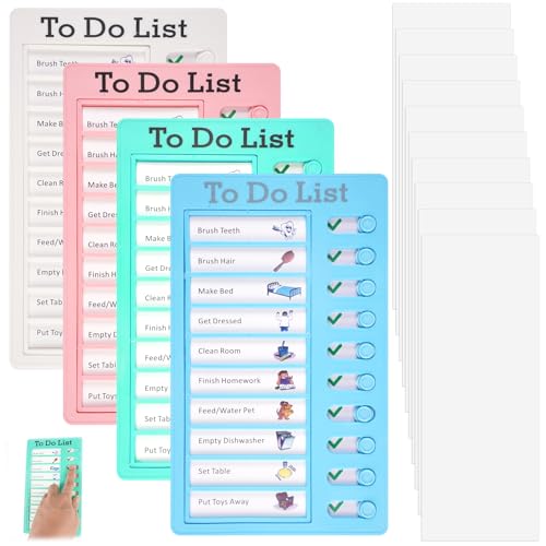 4 Stück To Do Liste Kinder, 20 x 12 cm Memo Checklist Boards mit 10 Austauschbaren Leeren Papieren, Wiederverwendbare Aufgabenplaner, Tafel Chore Chart für Zeitplan Erinnerung, Zeitmanagement