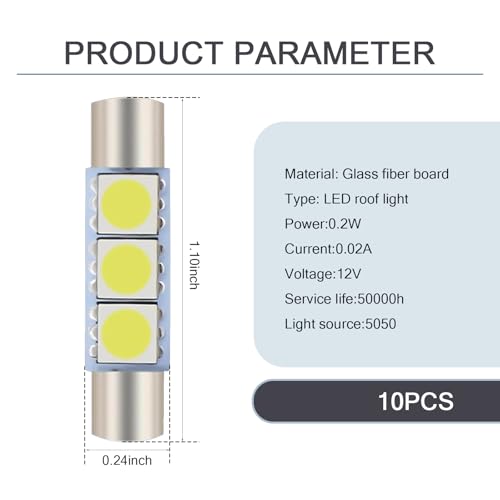 10 Lámparas LED T6 5050 para carro 28 mm 12 V blanco miniatura 2