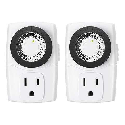 BN-LINK BND-60/U47 Indoor Mini 24-Hour Mechanical Outlet Timer, 3-Prong, 2-Pack Cover