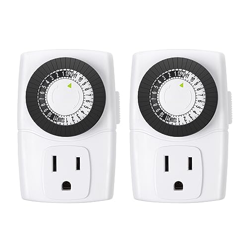 BN-LINK U47 Indoor Mini 24-Hour Mechanical Outlet Timer, 3-Prong, 2-Pack | 30-min…