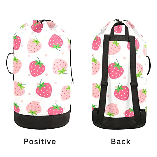 Hiking Backpack Waterproof Backpack Laundry Bag Strawberry Pink Polka Dot Beach Bag Clothes Hamper Bag Lightweight Backpack For College,Camping(237Br4A) #TOP3