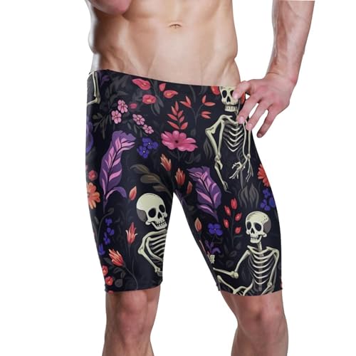 Sugar Skull Skeleton Gothic Flowers Mens Swim Jammers Swimsuit XL B0400645
