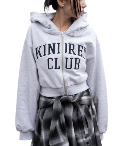 [ウィゴー] グラフィック ショート ジップパーカー スウェット トップス パーカー カジュアル ストリート ショート丈 ギフト レディース F アッシュグレー