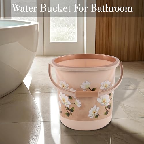 Image of Heart Home 4 Pcs Plastic 18 Ltr Bucket for Bathroom | Sturdy and Easy Grip Handle | Big Bucket for Bathing & Household Chores | Floral Print - Brown