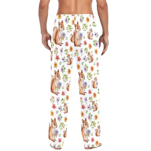 Watercolor Squirrels Men's Pajamas Pants Cotton Sleep Bottoms Pants Lounge Sleepwear - S3