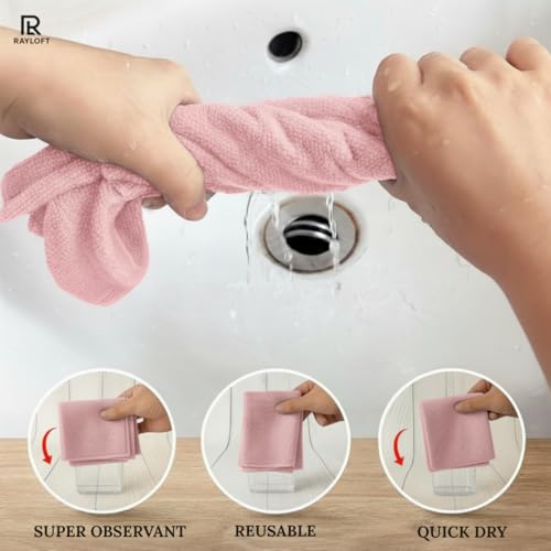Image of Microfiber Cleaning Cloth Roll - 20 Reusable Washable Pre-Cut Towels | Tear-Away Kitchen Cleaning Cloth for Counters, Glass, Utensils, Appliances, & Home Surfaces - 25x25 cm Pink