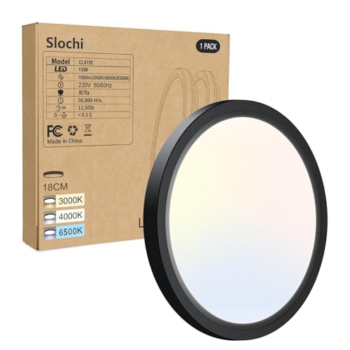 slochi Plafonnier LED, 3000K 4000K 6500K 3 Couleurs Lampe Pl