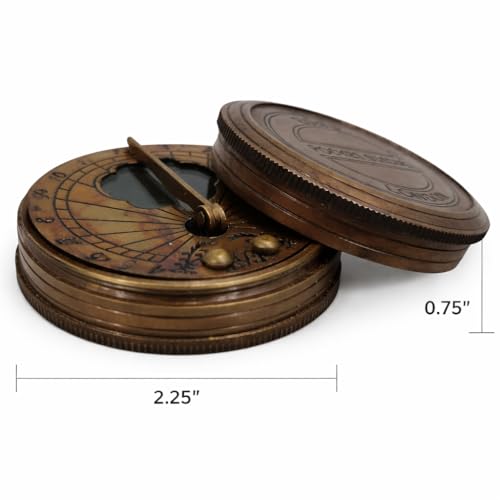 Brújula de bolsillo vintage de latón sólido con reloj de sol miniatura 3