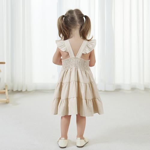 Zando Toddler Dress for Girls Ruffle Sleeveless Baby Girl Clothes Flower Summer Beach Sundress Baby Girl Dress 1-4T3