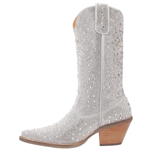 Dingo Womens Silver Dollar Rhinestone Round Toe Pull On Casual Boots Mid Calf Mid Heel 2-3" - Black3