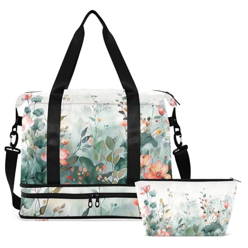 Plants and Flowers Gym Bag - Weekender Overnight Bags for Women Men, Sport Travel Duffel Bag with Wet Pocket & Shoe Compartment2