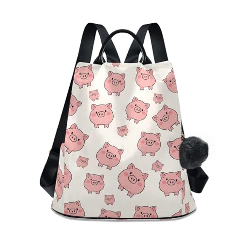 Sac à dos tendance pour femme motif cochons roses en polyester multipoche