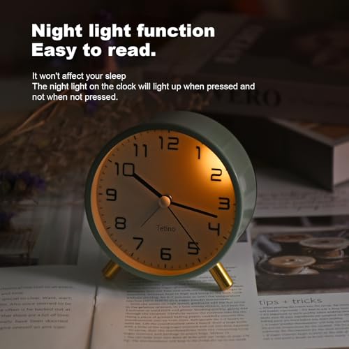 Analog Alarm Clocks,Retro Metal Desk Silent Non Ticking Small Clock with Night Light,Battery Operated,Simple Design,for Bedrooms, Bedside,Office,Home Décor (White) - Image 3