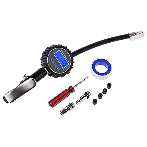 Cyfrowy inflator opon z manometrem z manometrem i tylnym nocnym światłem LED - wytrzymały automatyczny pistolet do pompowania powietrza z 4 nasadkami zaworów