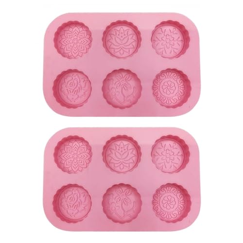 TopHomer 2 Pcs Mooncake Silicone Mold, 6 Cavity Flower Shaped Muffin Cookie Baking Mould, Handmake DIY Mould for Making Biscuit Jelly Chocolate (Round)