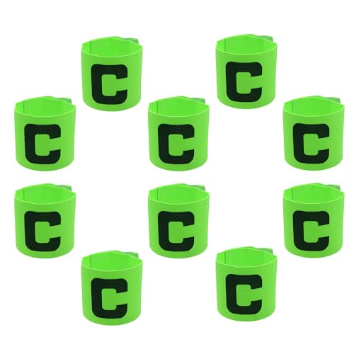 Hosifiy 10 piezas de brazalete de capitán de fútbol, brazalete de nylon verde elástico para fútbol, brazaletes de capitán de fútbol ajustables, banda de brazo C para jóvenes y adultos, entrenamiento