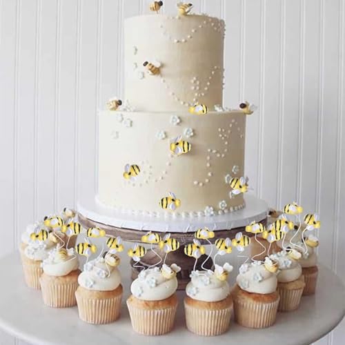 Ycthunfish 30 Pcs Bumble Bee Cupcake Toppers Resin Little Figurine Bee Cupcake Picks Oh Babee Cake Decorations For Bee Theme Baby Shower Kids Boys Girls Birthday Party Decoration Supplies Gold thumb #6