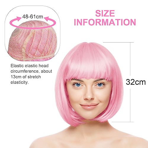Aomig Pink/B Short Bob Wig for Women 3 PCS, Synthetic Straight Wig, Heat Resistant, Modern Style - Image 2