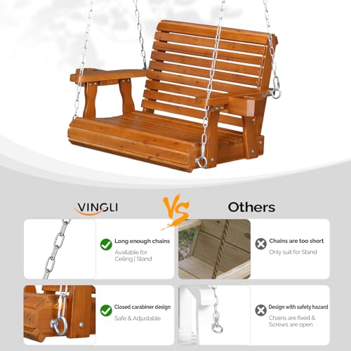 Image of VINGLI 440 LBS Heavy Duty 1-Person Wooden Porch Swing, Brown