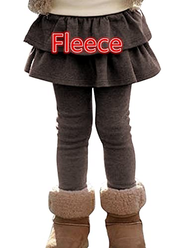 Little Girls Elastic Waist Fleece Lined Leggings with Ruffle Tutu Skirt