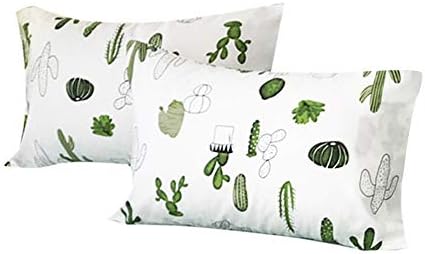 FenDie Cactus Pattern Pillow Cases Set of 2 Standard Cotton Pillow Covers Decorative Reversible Modern Grid Kids Boys Girls Pillowcases Queen, Envelope Closure End, White Green